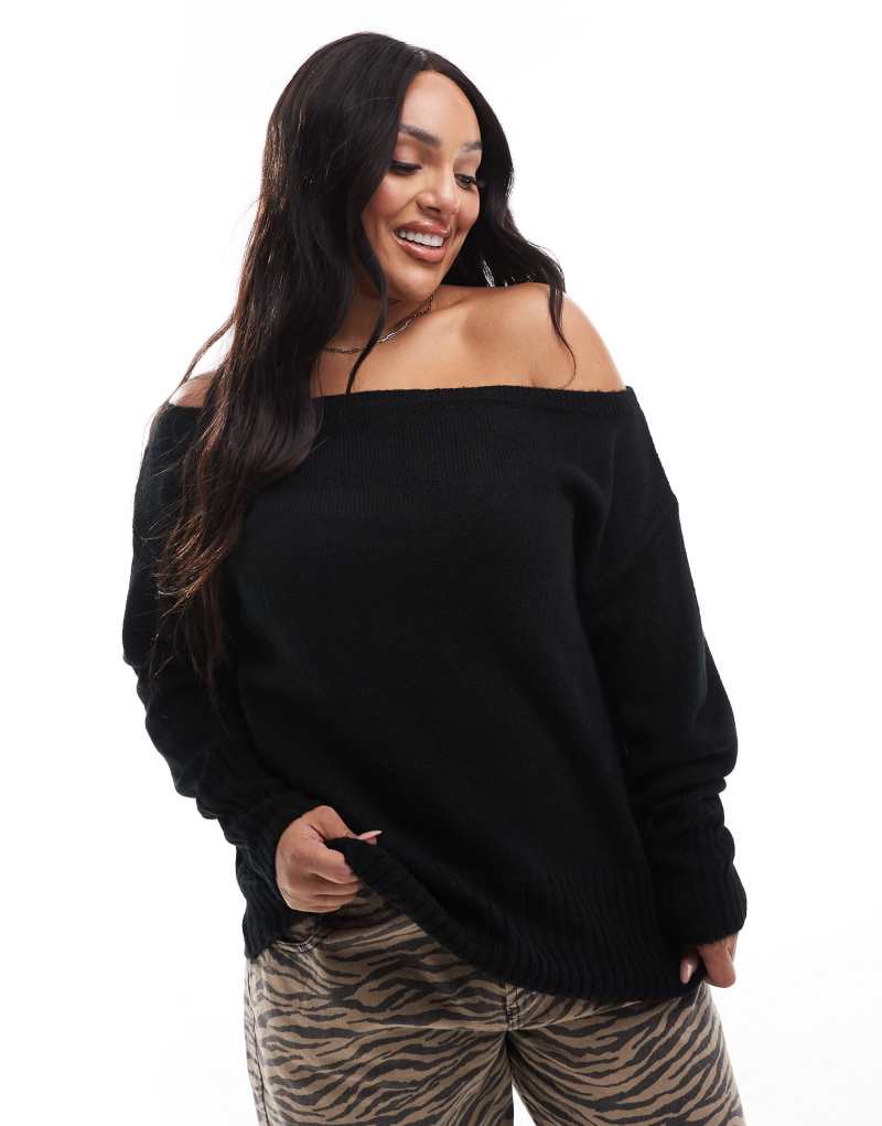 Yours off shoulder bardot sweater in black Yours