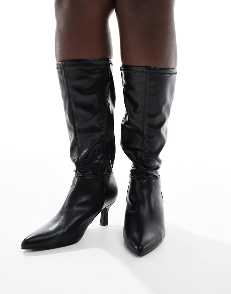 Yours PU pointed knee boot in black Yours