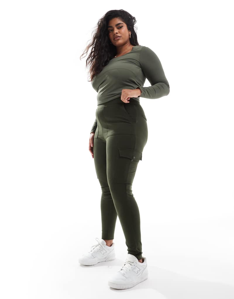 Yours cargo pocket ponte leggings in khaki Yours