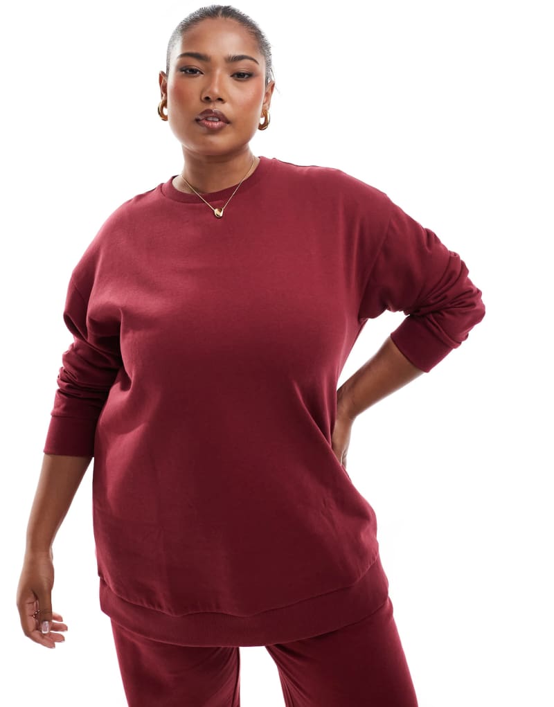 Yours crew neck sweatshirt in burgundy - part of a set Yours