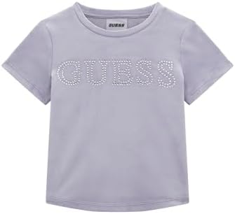 GUESS Girls' Eco Short Sleeve Crop Rhinestone Logo T-Shirt GUESS