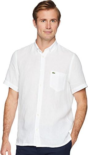 Lacoste Men's Short Sleeve Solid Linen Button Down Collar Reg Fit Lacoste