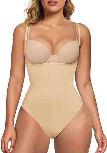 SHAPERX Open Bust Shapewear Tummy Control Bodysuits for Women Seamless Compression High Waisted Thong Body Shaper SHAPERX