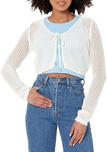 GUESS Women's Long Sleeve Cropped Cardigan Crochet Sweater GUESS