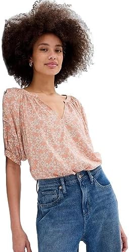 GAP Women's Short V-Neck Puff Sleeve Shirt Gap