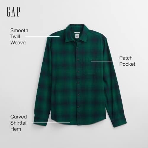 GAP Men's Long Sleeve Untucked Button Down Flannel Shirt Gap