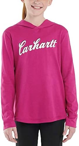 Carhartt Kid's CA9890 Long-Sleeve Hooded Cursive Logo T-Shirt - Girls - 3 Toddler - Festival Fuchsia Carhartt