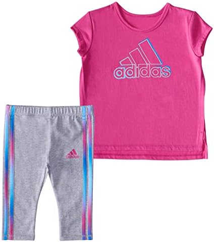 adidas girls 2 Piece Cotton Tee 3-stripe Tight SetLeggings Adidas