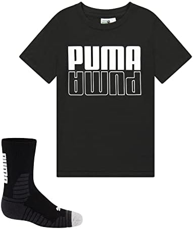 Puma Boys' Graphic T-Shirt & Crew Sock Set, Black, 4 PUMA