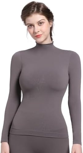 SHAPERX Women's Long Sleeve Shirts Mock Turtleneck Slim Fit Tops Seamless Baselayer Winter Basic Tee SHAPERX