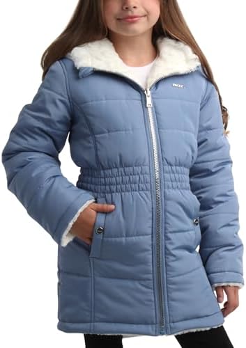 DKNY Girls’ Jacket – Reversible Heavyweight Quilted Parka Coat with Sherpa Lining – Reversible Jacket for Girls (4-16) DKNY