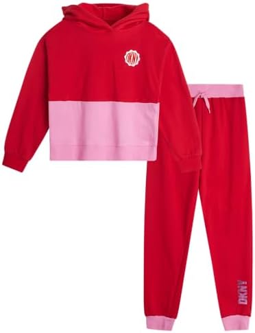 DKNY Girls Fleece Set - 2 Piece Girls Fleece Matching Set Sweatshirts and Sweatpants - Girls' fashion Fleece Outfit (4-16) DKNY