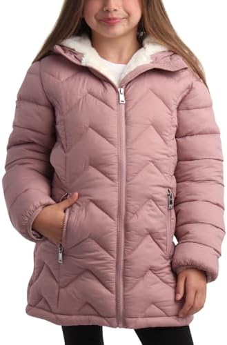 DKNY Girls' Winter Coat – Fully Sherpa Lined Glacier Shield Parka Jacket, Fur Trim Hood (7-16) DKNY