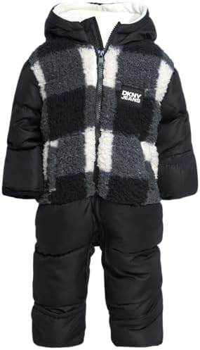 DKNY Baby Boys' Snowsuit - Cozy Soft Boys One Piece Jumpsuit with Polar Fleece Lining- Cute Winter Baby Boys Clothes (12-24M) DKNY