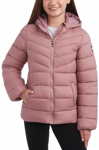 DKNY Girls' Puffer Winter Coat - Full Zip Quilted Bubble Outerwear - Insulated Hooded Winter Jackets for Girls (Sizes: 7-16) DKNY