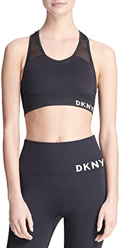 DKNY Women's Performance Classic Seamless Support Yoga Running Bra, Black Mesh, X-Small DKNY