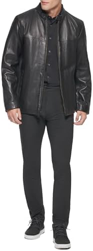 DKNY Mens Modern Lamb Leather Racer Jacket DKNY