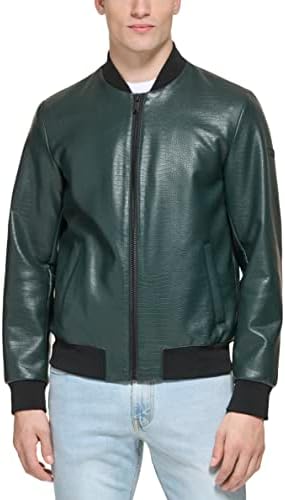 DKNY Men's Faux Leather Varsity Bomber Jacket DKNY