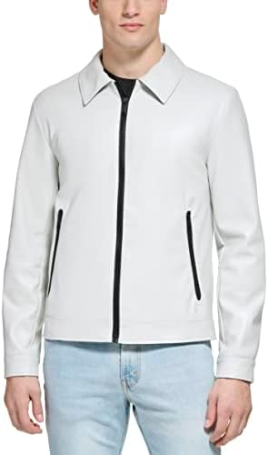 DKNY Men's Faux Leather Classic Laydown Collar Bomber Jacket DKNY