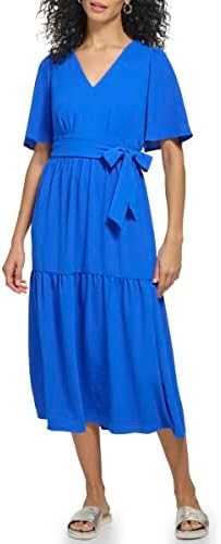 DKNY Women's Short Sleeve Tiered Midi Dres Dress DKNY