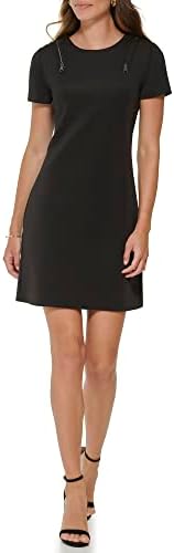 DKNY Women's Short Sleeve Scuba Sheath Dress with Zipper Detail DKNY