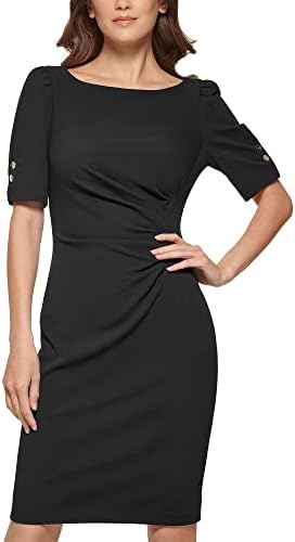 DKNY Women's Open Sleeve Ruched Sheath Dress DKNY