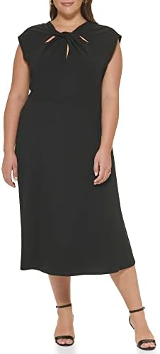 DKNY Women's Short Sleeve Scuba Crepe Twist Neck Midi DKNY