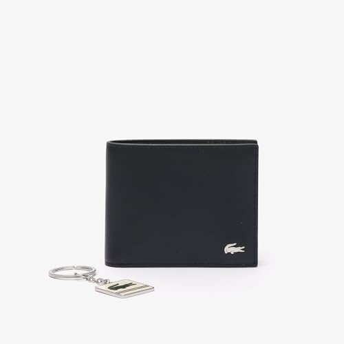 Lacoste Men's Small Billfold Key Ring Box Wallet, Black/Clean White, One Size Lacoste