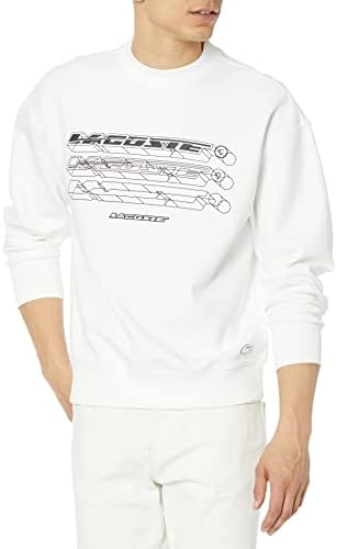 Lacoste Men's Long Sleeve Loose Fit Double Face Front Graphic Crewneck Sweatshirt Lacoste