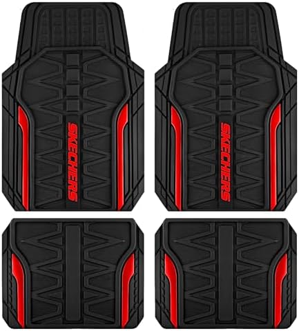 Skechers Car Floor Mats,Heavy Duty Rubber Car Mats Full Set,All -Weather Car Mats,Waterproof Trim-to Fit Universal Floor Liner Car Accessories,Automotive Floor Mats for Cars Trucks SUV,Black Skechers