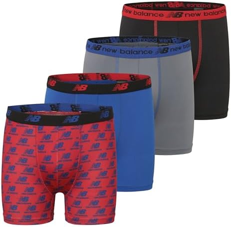 New Balance Boys and Toddler Boxer Briefs, Moisture Wicking Breathable Underwear, Tagless, Assorted (2 Performance/ 2 Mesh) New Balance