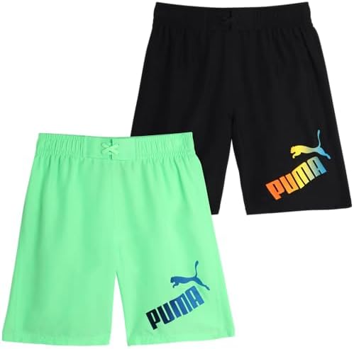 PUMA Boys Swim Trunks - 2 Pack Quick-Dry Swim Suit Trunks for Boys w/Breathable Mesh Lining - Swim Shorts for Boys (4-20) PUMA