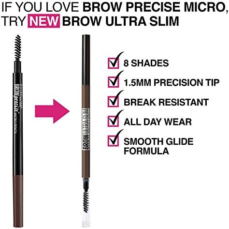 Maybelline Brow Precise Micro Eyebrow Pencil Makeup, Black Brown, 0.002 Ounce MAYBELLINE