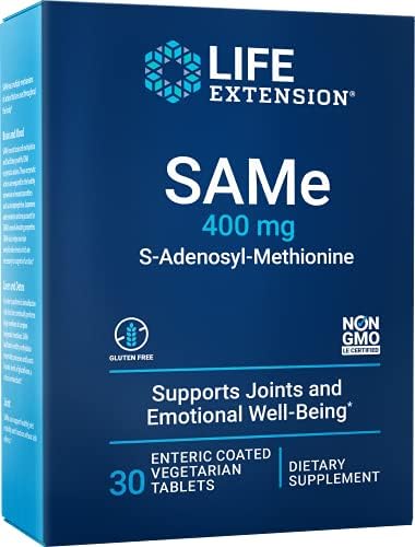 Life Extension Same 400 mg Enteric-Coated S-Adenosyl-Methionine Mood Support, Liver Health & Healthy Joint Function Support Supplement - Non-GMO, Gluten Free - 30 Enteric-Coated Vegetarian Tablets Life Extension