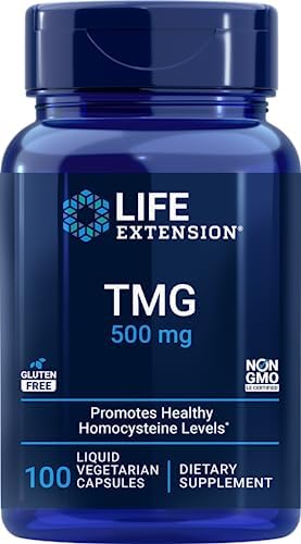 Life Extension TMG 500mg, 100 Liquid Veg Caps - Trimethylglycine (Glycine Betaine) Supplement - Gluten Free, Non-GMO, Vegetarian Life Extension