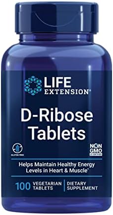 Life Extension D-Ribose Tablets, Plus Calcium, Helps Maintain Healthy Energy Levels in Heart and Muscle, Encourages The Production of ATP, Gluten-Free, Non-GMO, Vegan, 100 Vegetarian Tablets Life Extension