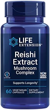 Life Extension Reishi Extract Mushroom Complex - Mushrooms Herbal Supplement for Immune Support – Ganoderma Lucidum Extract - Gluten-Free, Non-GMO, Vegetarian – 60 Capsules Life Extension