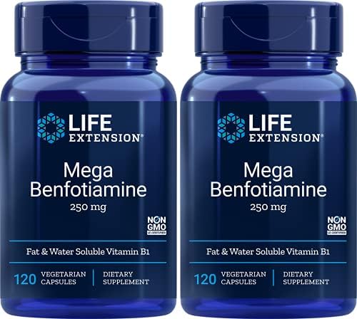 Life Extension Mega Benfotiamine Capsule, 250 Mg, 120 Vegetarian Capsules 2 Bottles Life Extension