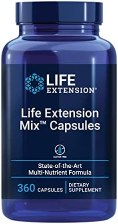 Life Extension Mix™ Capsules, high-Potency, Advanced Vitamin, Mineral, Fruit & Vegetable Formula, Vitamin C, B, D, E, Magnesium, for Whole-Body Health, Healthy Aging, Gluten-Free, 360 Capsules Life Extension