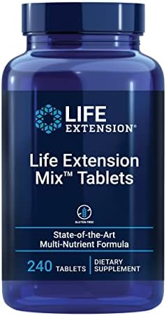 Life Extension Mix Tablets, high-Potency, Advanced Vitamin, Mineral, Fruit & Vegetable Formula, Vitamin C, B, D, E, Magnesium, for Whole-Body Health, Healthy Aging, Gluten-Free, 240 Tablets Life Extension