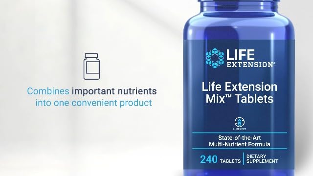 Life Extension Mix™ Capsules Without Copper, high Potency, Advanced Vitamin, Mineral, Fruit & Vegetable Formula, Vitamin B, C, D, E, for Whole-Body Health, Healthy Aging, Gluten-Free, 360 Capsules Life Extension