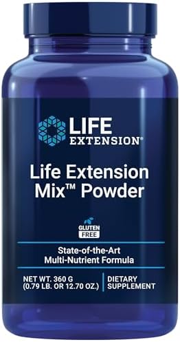 Life Extension Mix™ Powder, high Potency, Advanced Vitamin, Mineral, Fruit & Vegetable Formula, Vitamin B, C, D, E, Magnesium, for Whole-Body Health, Healthy Aging, Gluten-Free, 12.70 oz Life Extension