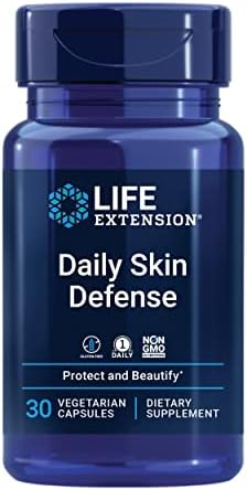 Life Extension Daily Skin Defense, Vitamin C, ceramides, Rosemary, Lemon Verbena, Helps Fight oxidative Stress & The Appearance of Wrinkles, Gluten-Free, Once-Daily, Non-GMO, Vegetarian, 30 Capsules Life Extension