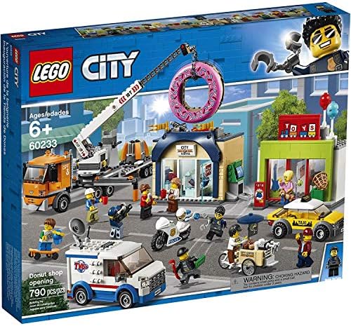 LEGO City Donut Shop Opening 60233 Store Opening Build and Play with Toy Taxi, Van and Truck with Crane, Easy Build with Minifigures for Boys and Girls (790 Pieces) Lego