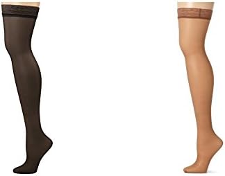 Hanes Women's Silk Reflections Thigh Highs, Jet/Barely There, C/D Hanes