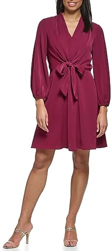 DKNY Women's Long Sleeve Wear to Work Front Tie Waist Dress DKNY