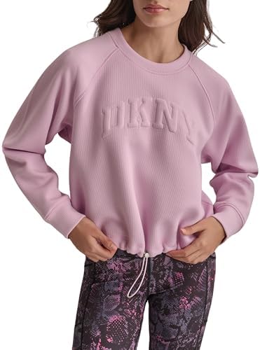 DKNY Women's Pullover Blouson Sleeve Varsity Puff Logo Fleece Sweatshirt DKNY