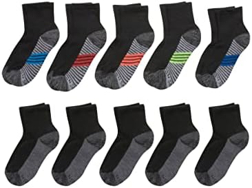 Hanes Boys Ultimate Ankle And No Show Performance Sport Socks, 10-pair Packs Fashion-liner-socks, Black/Grey Bottom, Medium US Hanes