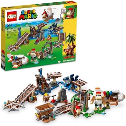 LEGO Super Mario Diddy Kong's Mine Cart Ride Expansion Set 71425, Collectible Building Toy with Brick Built Funky Kong Figure, Super Mario Gift Set for Kids Ages 8-10 to Combine with a Starter Course Lego