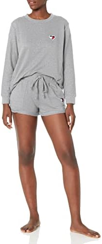 Tommy Hilfiger Women's Long Sleeve Heart Revere Terry Short Pajama Set Pj Tommy Hilfiger